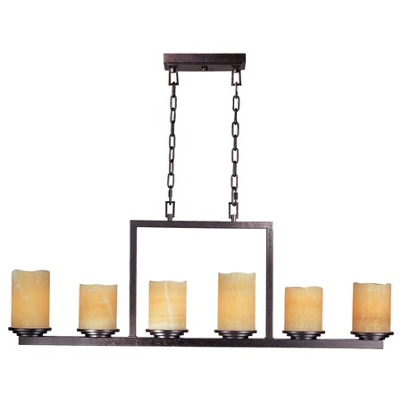 Maxim Six Light Rustic Ebony Stone Candle Glass Candle Chandelier 21148SCRE